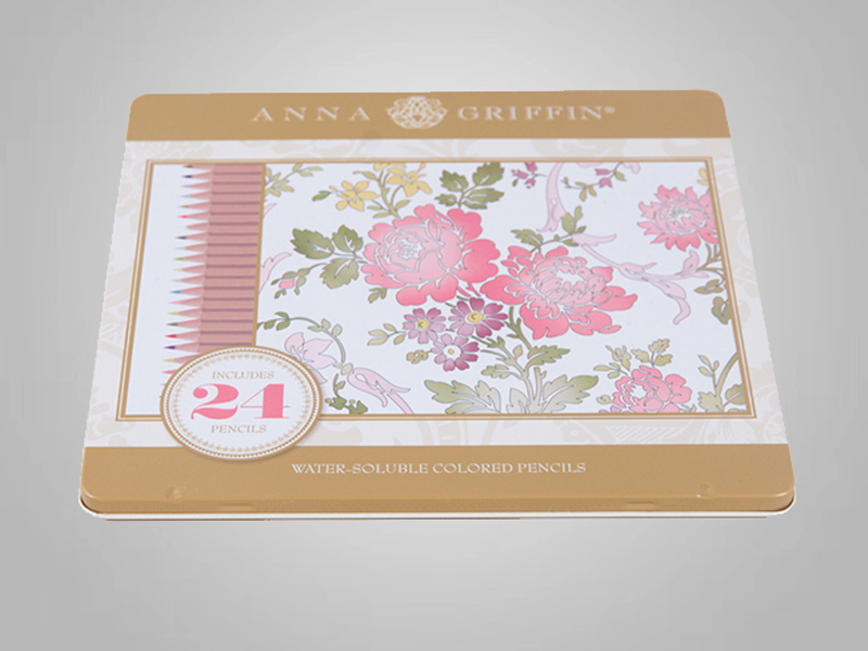 195*180*12mm 24色翻蓋彩鉛筆盒 馬口鐵學(xué)生畫(huà)畫(huà)彩筆鐵盒